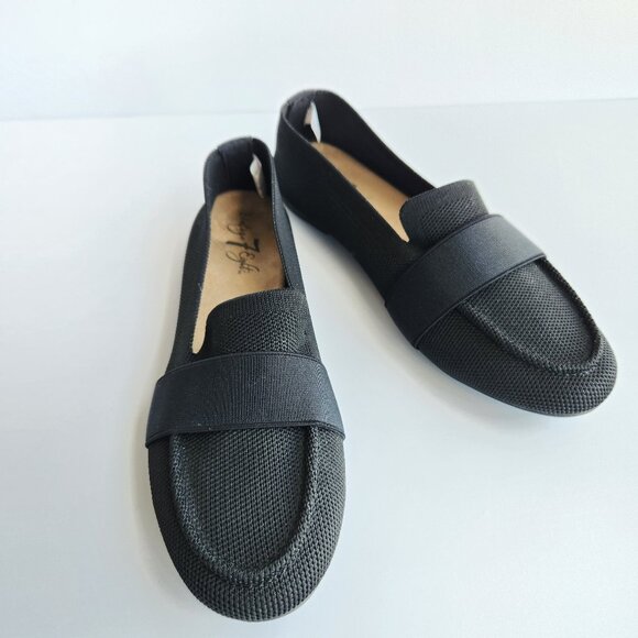 Vintage 7 Eight Shoes - Vintage 7 Eight Vivie 6M Black Textured Slip-on Comfort Loafers Elastic Strap